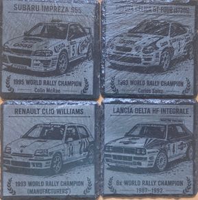 Classic Rally Legends Engraved Slate Coaster Set