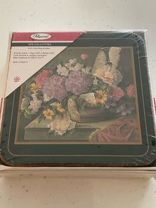 Vintage Pimpernel Coasters set of 6 Flower Baskets