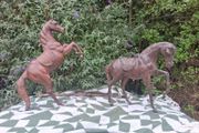 2 X Magnificent 19th Century Italian 2 Foot Leather Horses