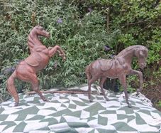 2 X Magnificent 19th Century Italian 2 Foot Leather Horses