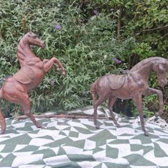 2 X Magnificent 19th Century Italian 2 Foot Leather Horses