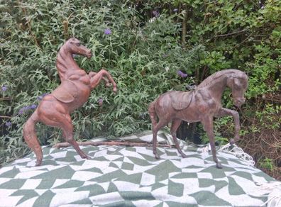 2 X Magnificent 19th Century Italian 2 Foot Leather Horses
