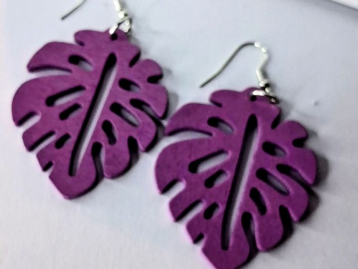 Aubergine Monstera Leaf Earrings