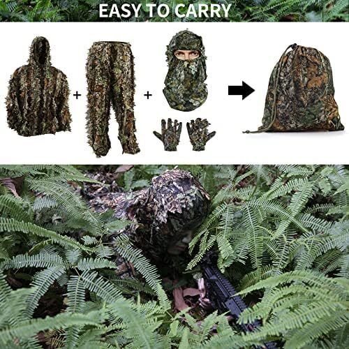 5PCS Ghillie Suit 3D Leaf Camouflage Uniform Gilly Suit