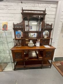Antique Victorian Carved Walnut Mirror Back Sideboard