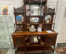 Antique Victorian Carved Walnut Mirror Back Sideboard