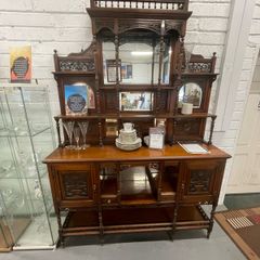 Antique Victorian Carved Walnut Mirror Back Sideboard