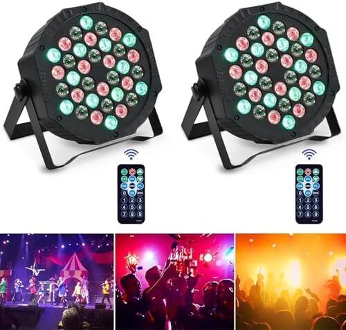 2PCS Stage Lights 36LED 72W Disco Light RGB DMX512 with Remote Control, Par Light 7 Modes Stage Lighting Effect DJ Lights for Party Bar Club Wedding Halloween Christmas