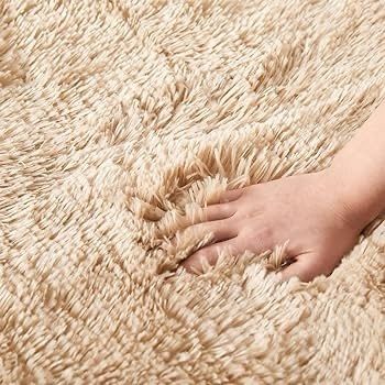 NEW SALE | Rugs Living Room - Modern Beige Area Rug for Bedroom Non Slip - Super Soft Fluffy Shaggy Thick Pile Small Rug Non-Shedding - Easy to clean, 50cm x 80cm