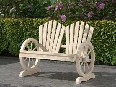 Natural Fir Wood Love Seat Bench Wheel Shaped Armrests Heavy Duty Load ...