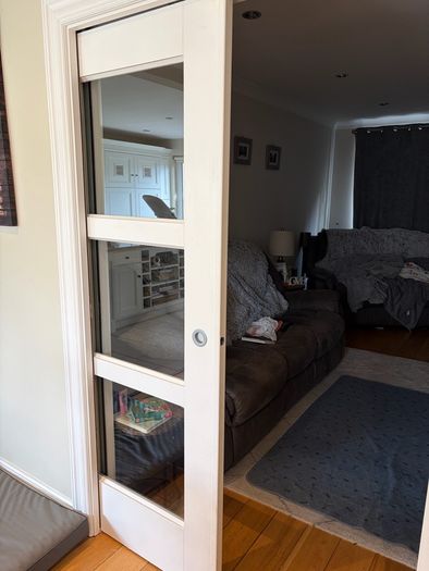 RESERVED Glass & Wood Pocket Doors with Wall Tracks | 150cm x 198cm x 6cm | Castleknock