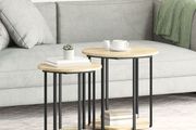 Side Table Set of 2, Sonoma Oak Wood and Metal