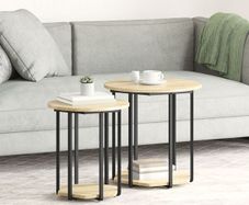 Side Table Set of 2, Sonoma Oak Wood and Metal