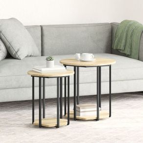 Side Table Set of 2, Sonoma Oak Wood and Metal