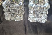 Pair of Heavy, Clear Crystal Glass Cube Shaped Votive Candle Holders,