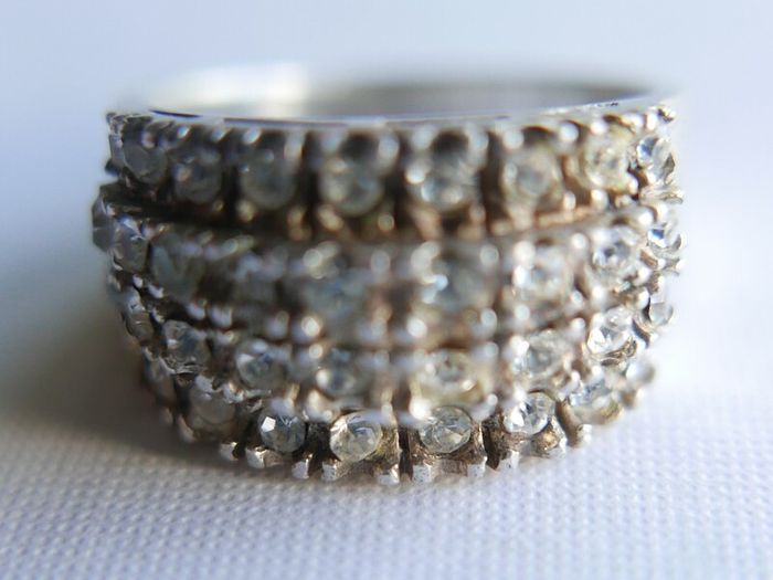 Vintage Sterling Silver 925 Lab Created Ice White Cubic Zirconia Cluster Ring size P - 4,95g
