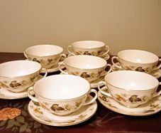 Royal Doulton Larchmont 7 x Two Handed Soup Bowl and Saucer