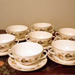Royal Doulton Larchmont 7 x Two Handed Soup Bowl and Saucer