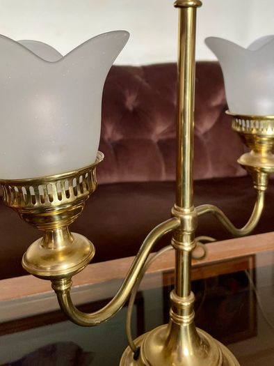 Vintage Repro Double Arm Student Library Desk Lamp Brass Finish 1970s