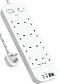 Extension Lead with 2 USB C Slots, 8 Way Power Strip Surge Protector | 4 USB Ports, 1800J Surge Protection, 1.8M Braided Extension Cord, Double Switch Multi Plug Outlets Socket for Home Office
