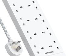 Extension Lead with 2 USB C Slots, 8 Way Power Strip Surge Protector | 4 USB Ports, 1800J Surge Protection, 1.8M Braided Extension Cord, Double Switch Multi Plug Outlets Socket for Home Office