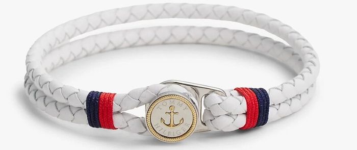 Gold-Plated Nautical Charm White Leather Bracelet