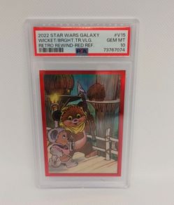 2022 Star Wars Galaxy Wicket Bright Retro Rewind Red Refractor #3/5 PSA 10