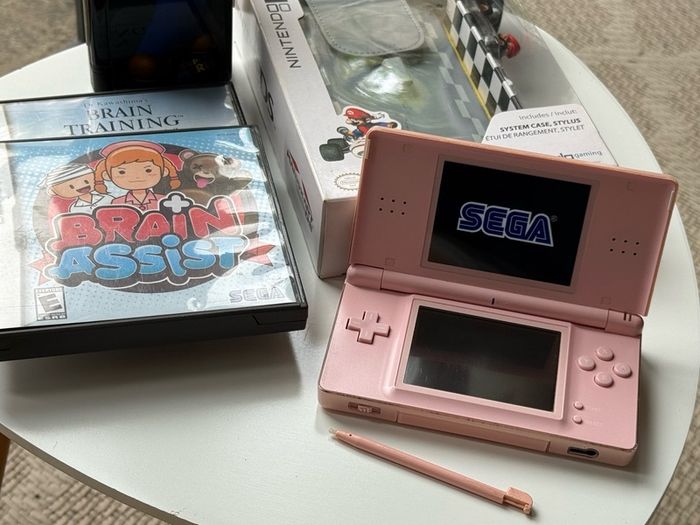 Pink Nintendo DS Lite Bundle - Excellent Condition + 2 Brain Training Games, Case & Charger