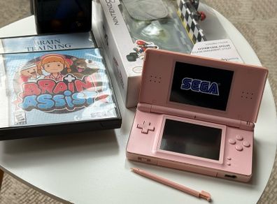 Pink Nintendo DS Lite Bundle - Excellent Condition + 2 Brain Training Games, Case & Charger