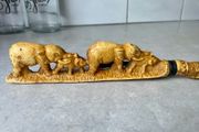 Vintage 1970s Repro Hand Carved Shoehorn with Elephant Motif Handle in sturdy Resin