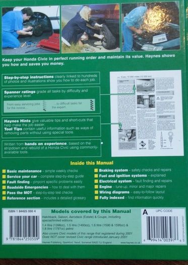 Haynes manual Honda Civic 1995-2000