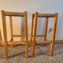 Pair of Vintage Solid Oak Counter-Height Stools with Handwoven Rush Seats Image 3