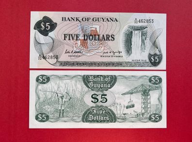 Guyana. 5 Dollars  1989. Pick 22g  ( Uncirculated )