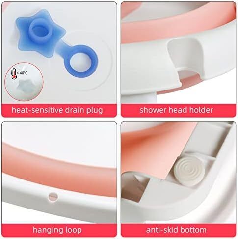 Baby Bath Tub Foldable Bathtub, Newborn Baby Plastic Bathtub with cushion pad Foldable Anti-Slip legs Collapsible tub for Toddler Baby kids Bathing