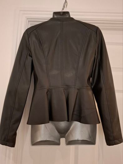 New, Vero Moda Black Peplum Collarless Soft Faux Leather Jacket - Size M (UK10)