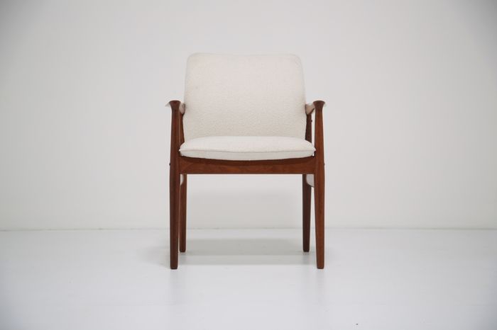 Vintage Danish Teak and White Boucle Armchair by Grete Jalk, 1960s.