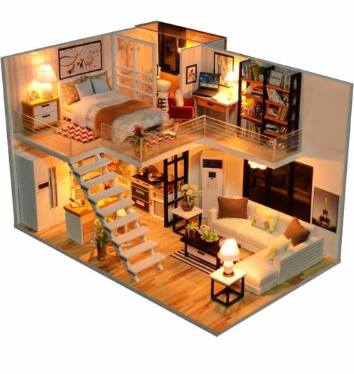 Dollhouse Miniature with Furniture, DIY DollHouse Kit Plus Dust Proof and Music Movement, 1:24 Scale Creative Room (MULTIPLE STYLES