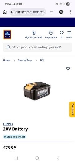 Ferrex 20volt Cordless universal battery