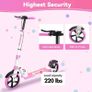 Scooter with Disc Brake & Dual Shock Absorbers, 200mm PU Wheels ABEC-7 Bearings, Foldable Scooter for Teenagers and adults, Non-Slip Deck - Pink/White/Blue Image 7