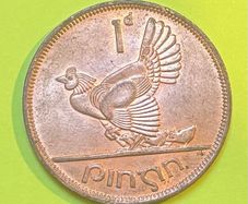 vintage pre-decimal Irish 1 pingin (one penny) bronze coin