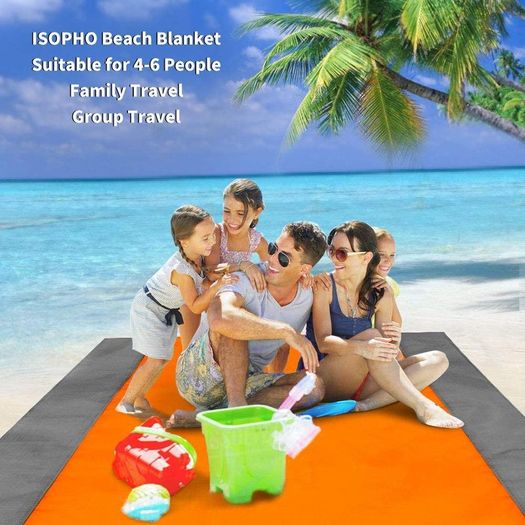 Beach Mat Picnic Blanket, Extra Large 210 x 200cm Beach blanket Waterproof Sandproof Water Resistant Picnic Blanket with 4 Fixed Nails, Reinforced Edging for Beach, Camping, Hiking & Picnic