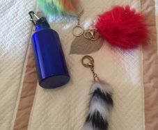 schoolbag keyrings and clip on water bottle