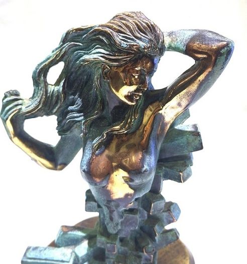 Woman With Naked Bust (35cm, 4.5kg) - Patinated Bronze, Signed