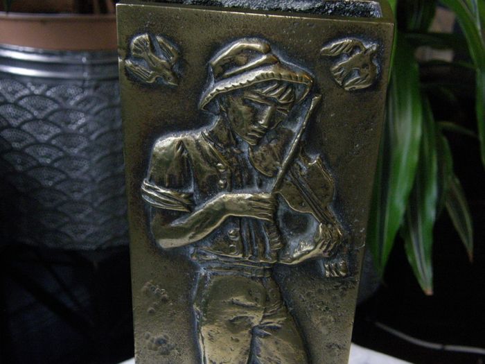 Art Deco Bronze Vase Oscar Antonsson Ystad Sweden Fiddler and Woman Relief 1930s to 1940s