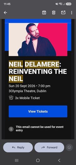 Neil delamere tickets x 3. Seated together