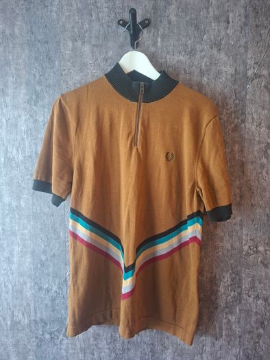 Fred Perry Knitted Cycling Neck Shirt Dark Caramel Half Zip Polo M