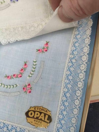 A Pair of Boxed Mid Century Estonia Opal Laced Hankerchiefs