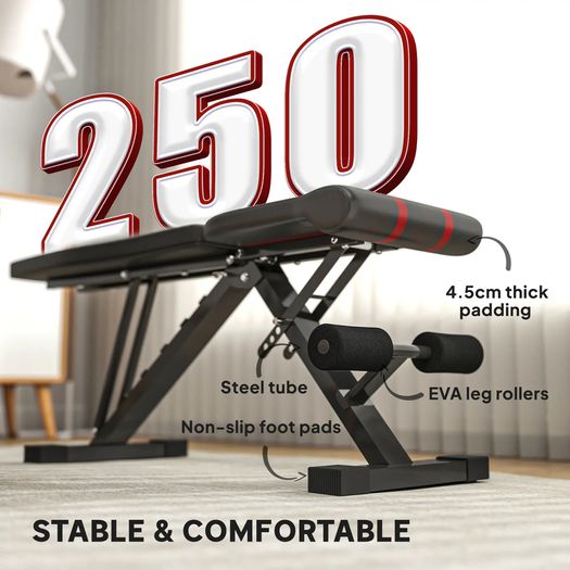 Foldable Weight Bench, Adjustable Incline Flat Bench Press with 6-Level Backrest, 4-Level Seat, Leg Extension