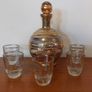 Fabulous Vintage Retro Mid-Century-Modern Small Pale Pink Glass Decanter with Gold and Silver Gilt Banding Plus Five Liqueur Glasses, Irice, Czechoslovakia Image 3