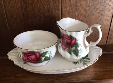 Fine Bone China Milk Jug & Sugar Bowl On China Tray